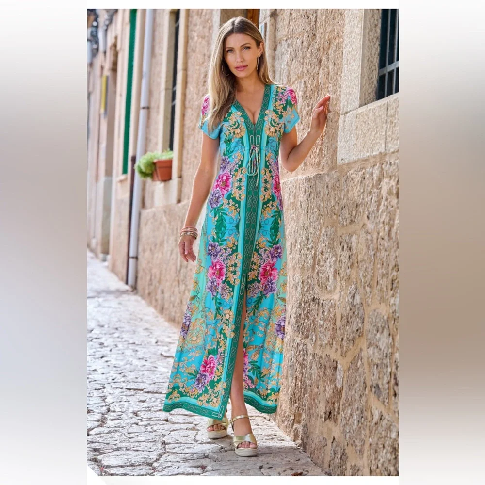 Boston Proper Floral Status Border Print Maxi Dress - Picture 1 of 9